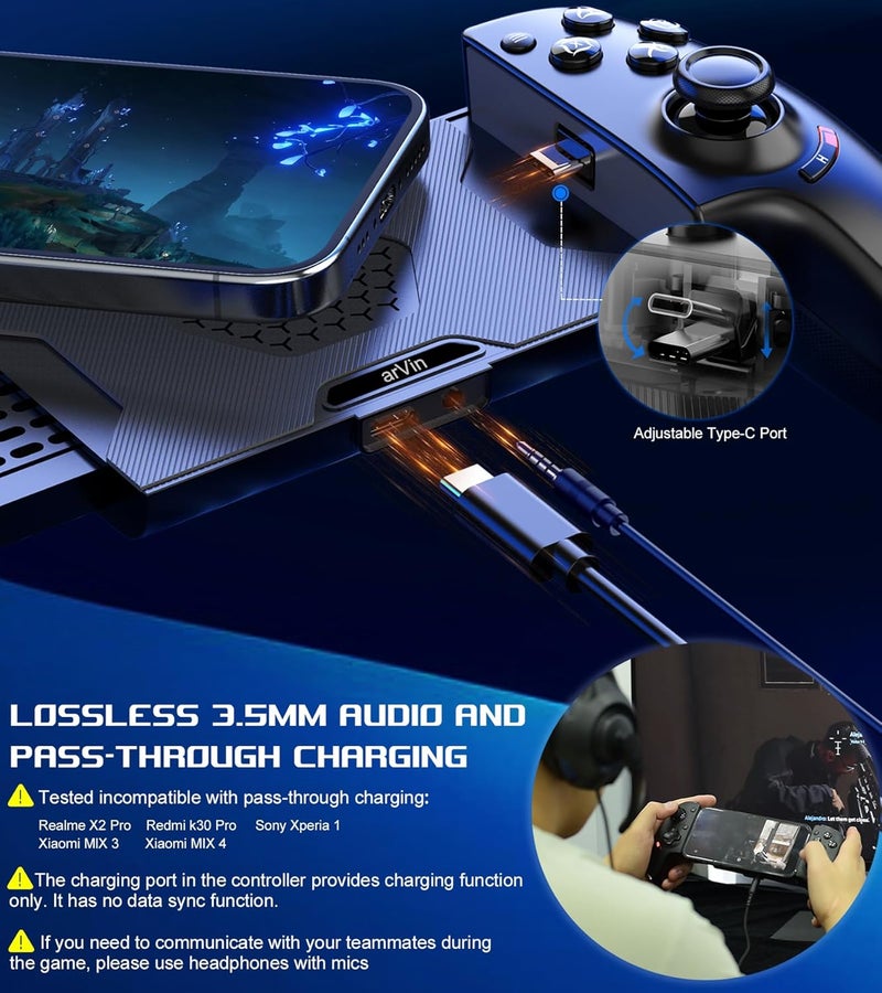 arVin Mobile Gaming Controller for Android and iPhone 17/16/15 Series (USB-C) PS Remote Player Gamepad for PS5/PS4/Xbox/PC with Hall Joysticks/Hall Trigger/3.5mm Audio Jack/Cloud Gaming Controller, Plug & Play - Image 5